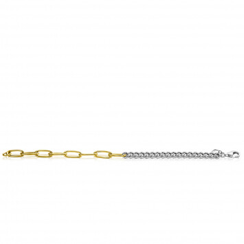 ZINZI zilveren bicolor armband met hippe gourmet en gold plated ovale schakels 6mm breed en 18,5cm ZIA-BF79