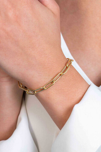 ZINZI gold plated zilveren armband met 5,5mm brede paperclip schakel 19cm ZIA2286G