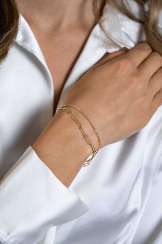 ZINZI gold plated zilveren multi-look armband met gourmet en paperclip schakels ZIA2367G