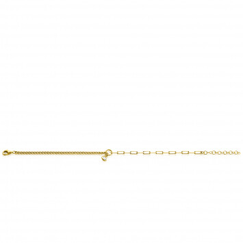 ZINZI gold plated zilveren armband met twee trendy schakels gecombineerd: gourmet en paperclip schakels. Met in het midden een bungelende witte zirconia 17-20cm ZIA2480