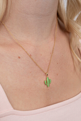 ZINZI zilveren cactus hanger in 14K geel verguld groen 18mm ZIH2085 (zonder collier)