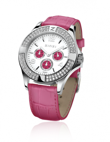 ZINZI Watch wit en roze plaat roze band UNO3R