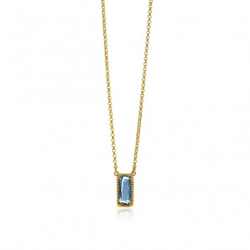 ZINZI gold plated zilveren jasseron ketting met rechthoekige blauwe steen 42-45cm ZIC-BF51
