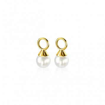 ZINZI gold plated zilveren oorbedels parels wit 6mm ZICH1749WG (zonder oorringen)