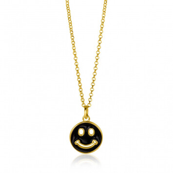 ZINZI gold plated zilveren hanger smiley rond 15mm met zwart emaille ZIH2312Z (zonder collier)