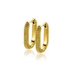 20mm ZINZI gold plated zilveren oorringen in ovale vorm met bolletjes structuur en luxe klapsluiting ZIO2694G