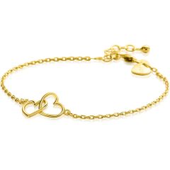 ZINZI gold plated zilveren armband met 2 verbonden hartjes 16,5-19,5cm ZIA2513G