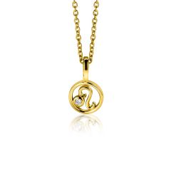 9mm ZINZI gold plated zilveren Leeuw sterrenbeeldhanger bezet met witte zirconia ZIHY-LEE (zonder collier)