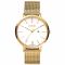 ZINZI Retro horloge witte wijzerplaat en geelgoudkleurige stalen kast stalen mesh band geelgoudkleurig 38mm extra dun ZIW407M