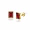 9mm ZINZI gold plated zilveren oorknoppen met een rechthoekige rood granaat kleursteen in vierpoots-zetting ZIO2392R