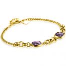 ZINZI gold plated zilveren gourmet schakel armband met twee vierkante paarse kleurstenen 16-19cm ZIA-BF122