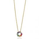 ZINZI zilveren ketting 14K geel verguld 12mm ronde hanger regenboog ZIC2172