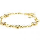 ZINZI gold plated zilveren fantasie armband met ovale open vormen en ronde zettingen bezet met champagne bruine en groene kleurstenen 17-20cm ZIA-BF91