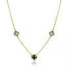 ZINZI gold plated zilveren schakelketting met twee lichtblauwe klavers en een donkerblauwe klaver 42-45cm ZIC2662B