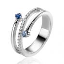 ZINZI zilveren multi-look ring (9mm breed) met 3 rijen, bezet met blauwe kleurstenen en witte zirconia's ZIR2646B