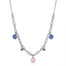 ZINZI zilveren luxe jasseron ketting 45cm met bolletjes en bedels rond in roze en blauw ZIC2005