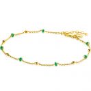 ZINZI gold plated zilveren fantasie enkelband met 7 groene donuts en glanzende bolletjes 23-27cm ZIE2509