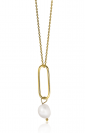 ZINZI zilveren ketting 14K geel verguld 45cm ovaal 43mm witte parel ZIC2188G