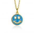 ZINZI gold plated zilveren hanger smiley rond 15mm met blauw emaille ZIH2312B (zonder collier)