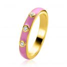 ZINZI gold plated zilveren aanschuifring trendy roze emaille en witte zirconia's 3mm ZIR2315R