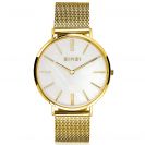 ZINZI Retro horloge witte parelmoer wijzerplaat en geelgoudkleurige stalen kast stalen mesh band geelgoudkleurig 38mm extra dun ZIW448M