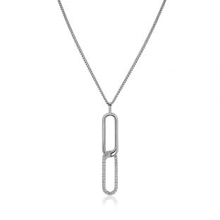 45cm Mart Visser by ZINZI zilveren gourmet ketting inclusief rechthoekige schakel hanger 40mm, bezet met witte zirkonia's MVC28