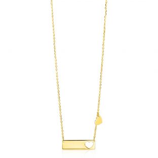 ZINZI Gold 14 krt gouden collier 45cm met plaatje glad 20mm en hartje ZGC351