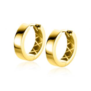 15mm ZINZI Gold 14 krt gouden oorringen brede vierkante buis 3,7mm met luxe klapsluiting ZGO439