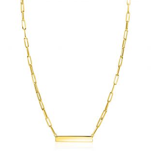 ZINZI Gold 14 krt gouden paperclip collier 45cm met plaatje glad 29mm ZGC349