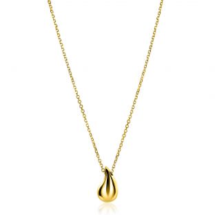 ZINZI gold plated zilveren jasseron ketting 42-45cm met organisch gevormde hanger 18mm ZIC2636G