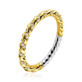 ZINZI gold plated zilveren aanschuifring gedraaid met witte zirconia's ZIR2320Y