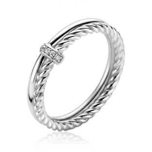 ZINZI zilveren multi-look ring glad gedraaide buis met witte zirconia's ZIR2324