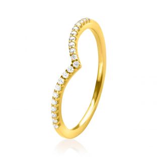 ZINZI Gold 14 krt gouden V-ring van 1,4mm breed en bezet met 20 witte zirconia's in chique railzetting ZGR374