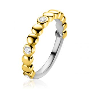 ZINZI gold plated zilveren aanschuifring gladde rondjes en witte zirconia's ZIR2322