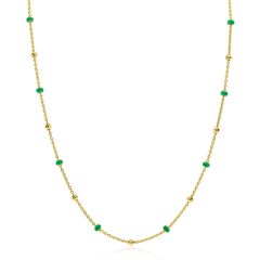 ZINZI gold plated zilveren fantasie ketting met 13 groene donuts en glanzende bolletjes 42-45cm ZIC2509