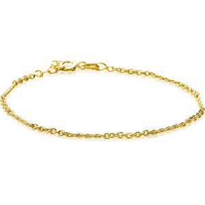 ZINZI Gold 14 karaat gouden massieve armband met bewerkte gedraaide staafjes en fijne jasseron schakels 2mm breed 17-19cm ZGA500
