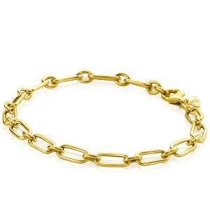 ZINZI Gold 14 krt gouden armband met brede fantasie schakels van 5mm breed, lengte 19cm ZGA354