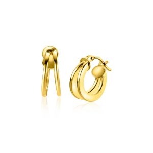 13mm ZINZI Gold 14 krt gouden oorringen met een trendy dubbele buis. Voor een multi-look uitstraling. ZGO337