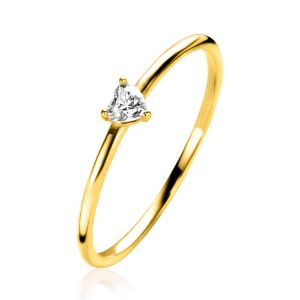 ZINZI Gold 14 krt gouden ring bezet met een witte zirconia in driehoekszetting (3,6mm) ZGR370