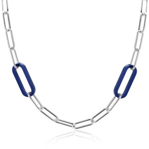 ZINZI zilveren luxe ketting 43cm met paperclip-schakels en twee grote trendy ovale schakels in lapis lazuli blauw ZIC-BF93