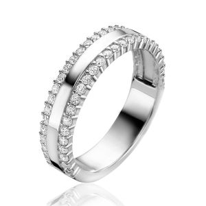 ZINZI zilveren multi-look ring drie banen, buitenste bezet met witte zirconia's ZIR2445