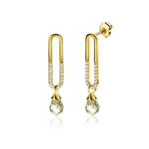 30mm ZINZI gold plated zilveren oorstekers met trendy open ovale vorm en peervormige hanger groen peridot ZIO2430