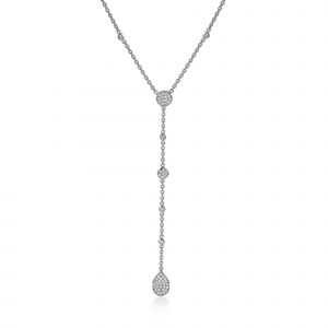 ZINZI zilveren Y-collier met druppelvormige hanger en witte zirconia's 42-45cm ZIC1956