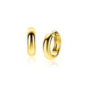 15mm ZINZI gold plated zilveren oorringen met gladde ronde buis van 4mm breed en luxe klapsluiting ZIO2565G