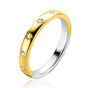 ZINZI gold plated zilveren aanschuifring met zeven ster-zettingen, bezet met witte zirconia's 3mm breed ZIR2491Y