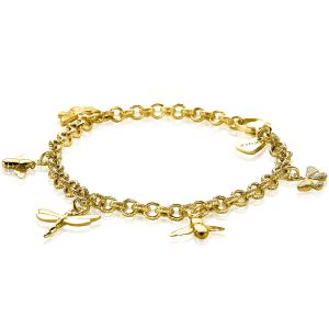 ZINZI zilveren jasseron armband in 14K geel verguld met vlinders, libelle en bijtjes ZIA1701G