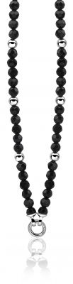 ZINZI collier zwarte beads + zlv.bol met slot