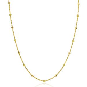 ZINZI gold plated zilveren fantasie ketting met 13 geelgroene donuts en glanzende bolletjes 42-45cm ZIC2508