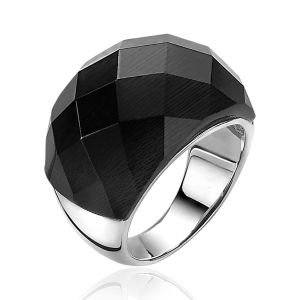 ZINZI zilveren brede ring 16mm met opvallende zwarte kleursteen ZIR787