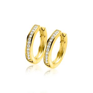 20mm ZINZI gold plated zilveren oorringen met witte zirconia's en luxe klapsluiting, buisdikte 3mm ZIO190Y